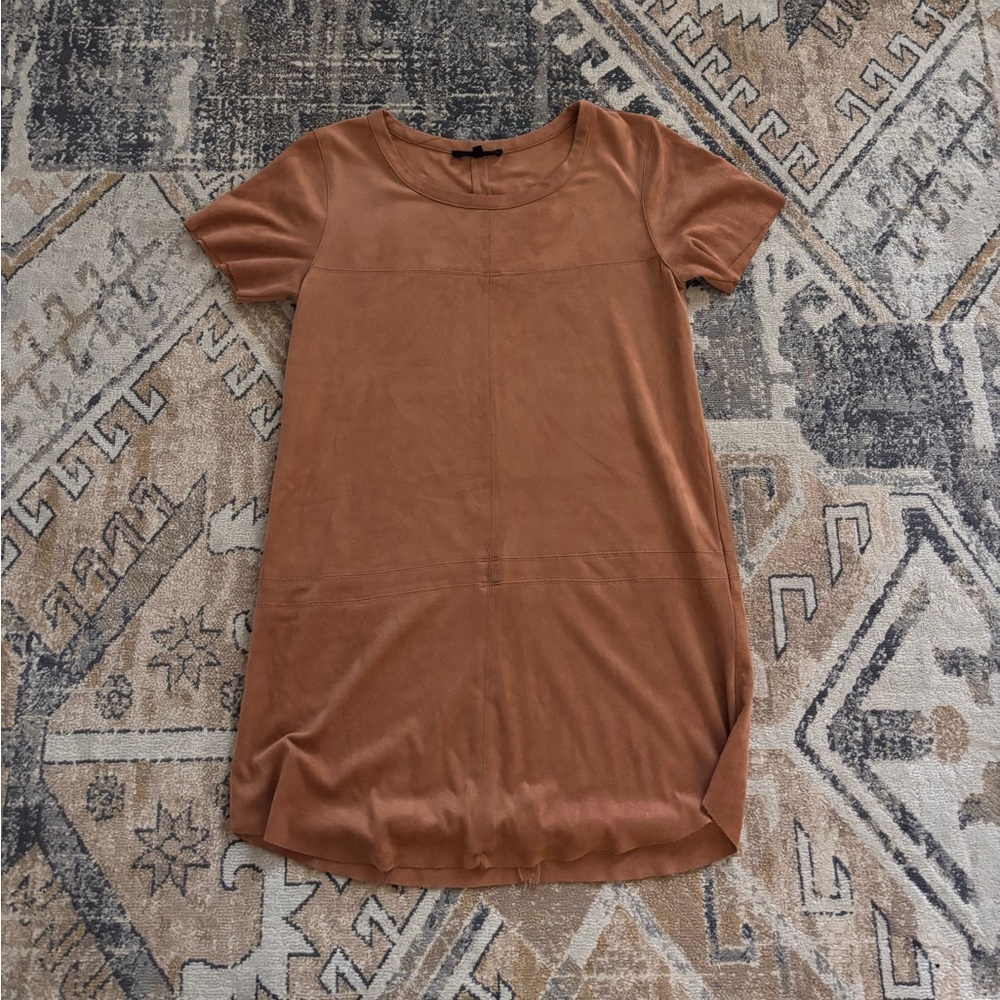 Olivaceous Brown soft faux suede Short Sleeve Dress small